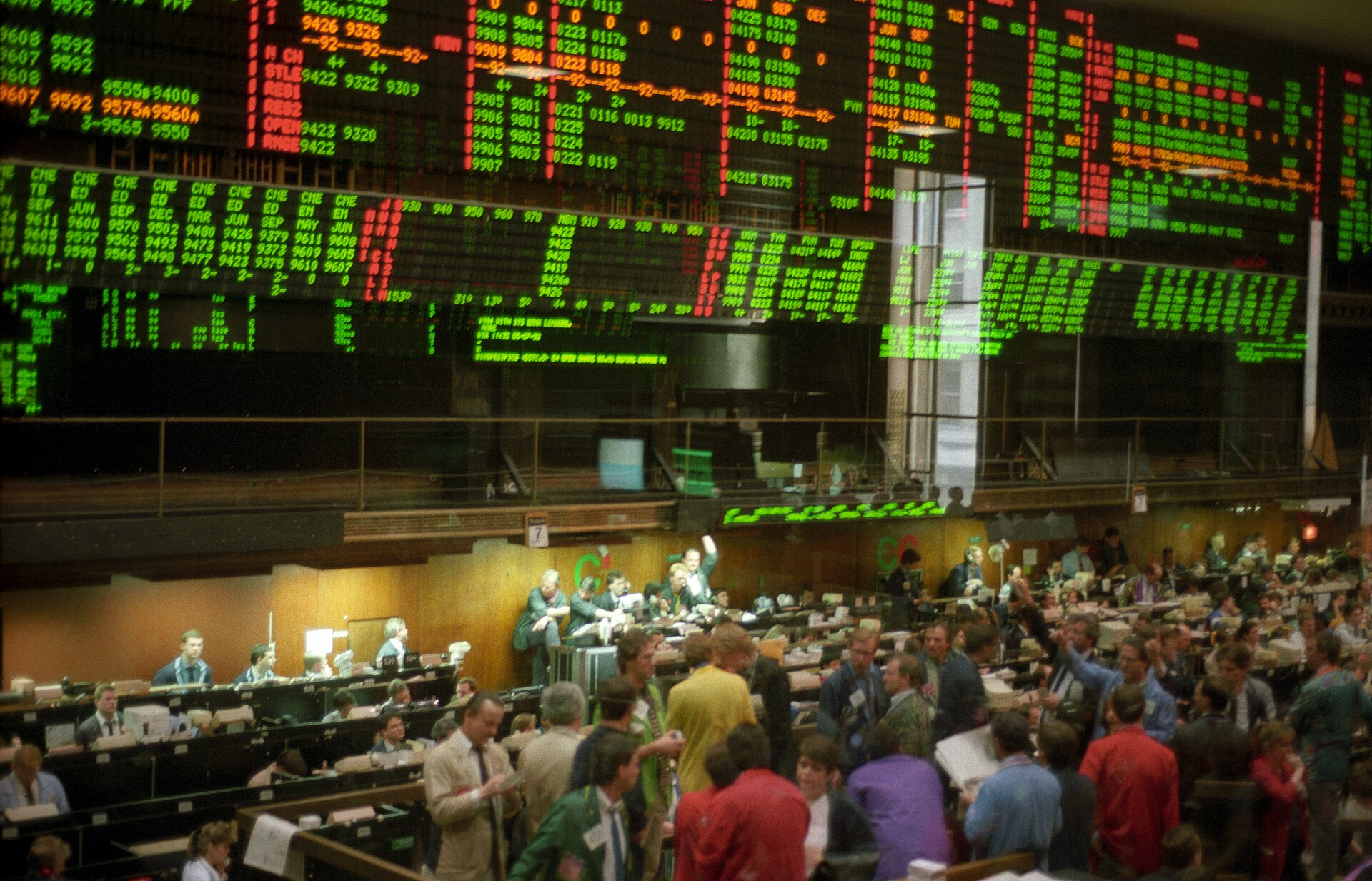 Electronic price displays inside the Chicago Board of Trade