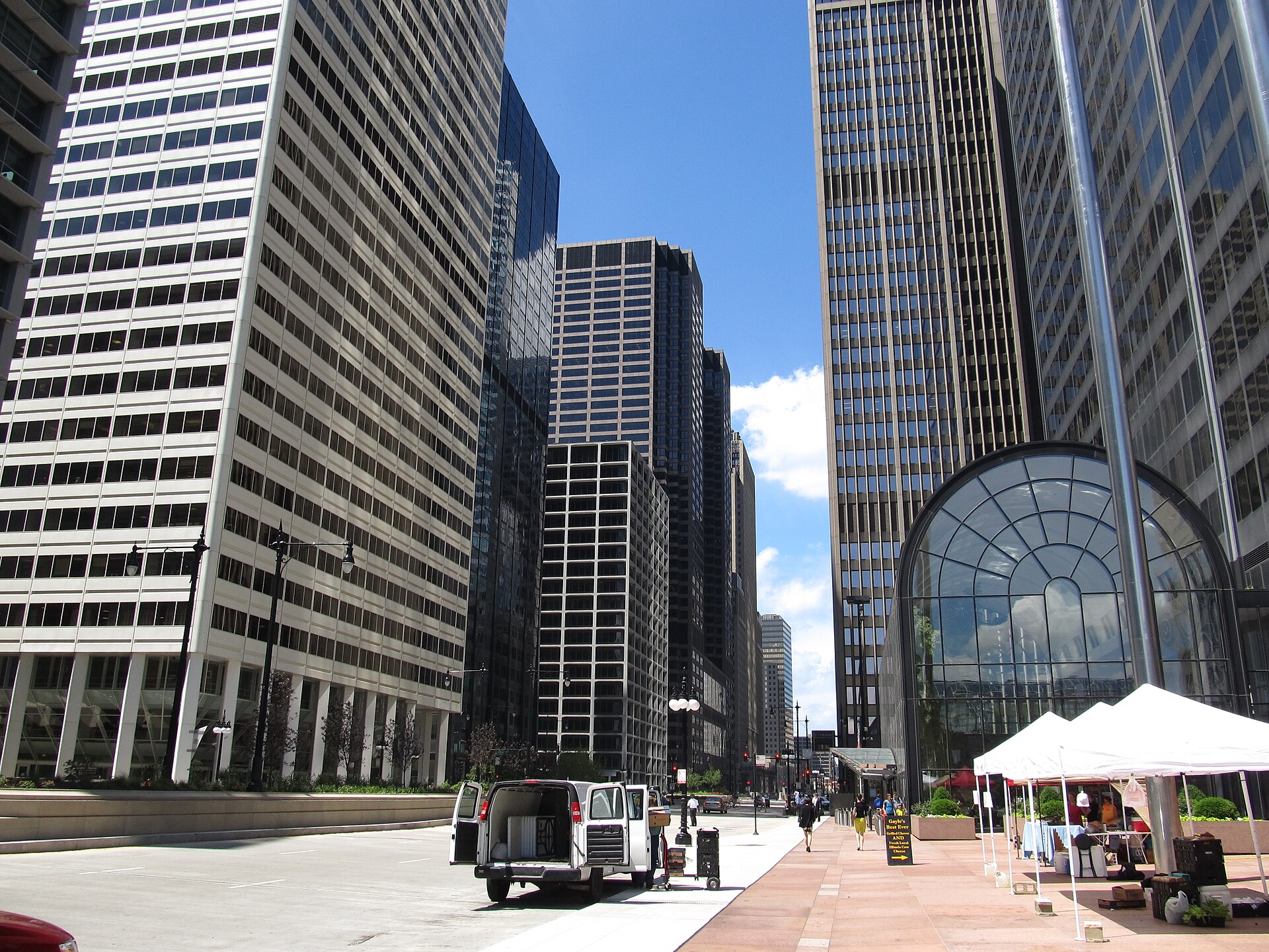 Towers along South Wacker Drive in the Chicago Loop, where CME Group has its headquarters, seen from Willis Tower