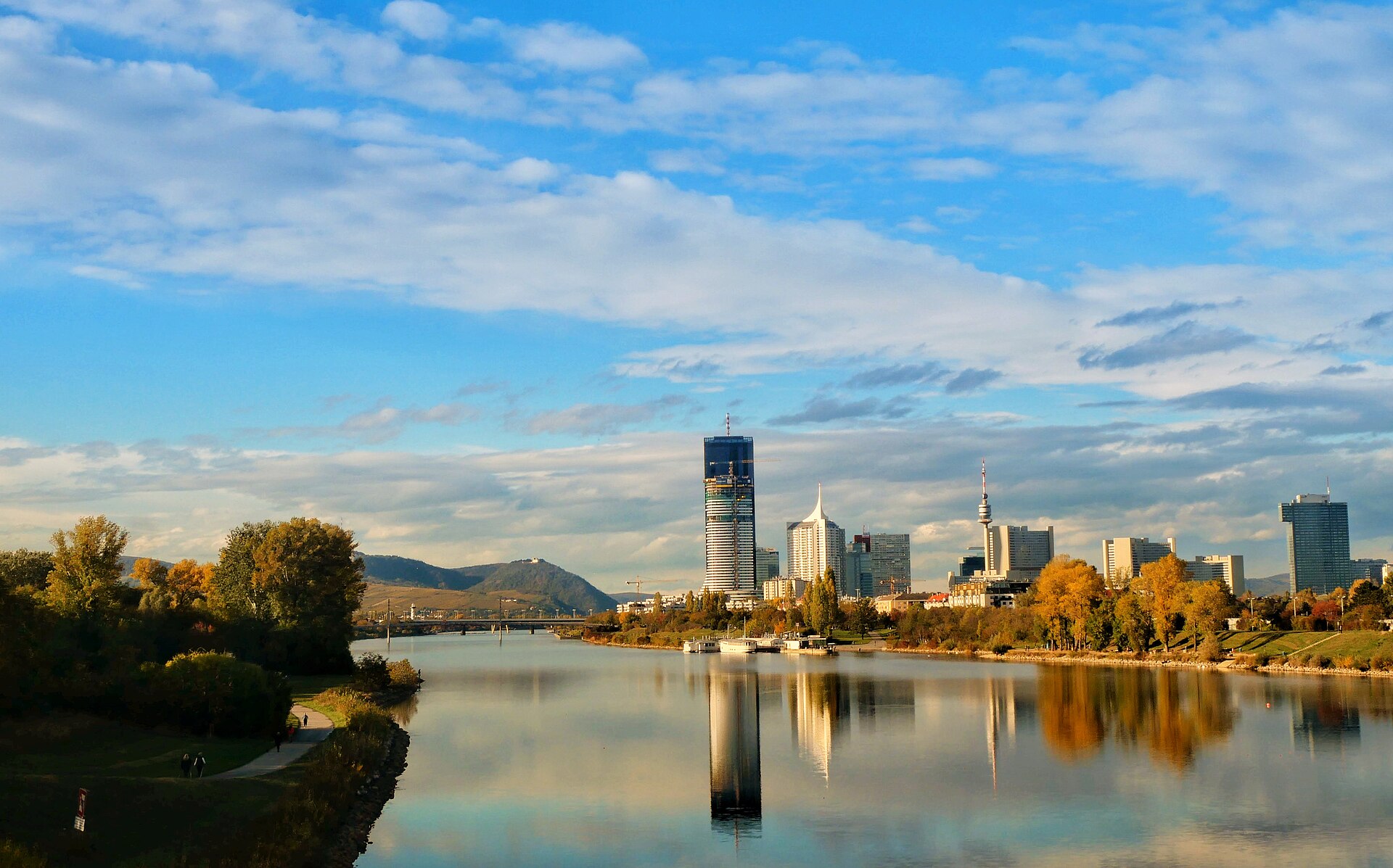 Vienna skyline across the Danube river